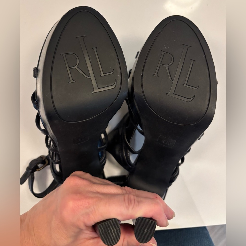 NWOT Ralph Lauren Francine Black Gladiator 4.75” Heels - Picture 8 of 15